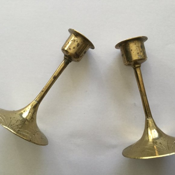 vintage antique solid brass candlestick holders pair marked china - Picture 5 of 5